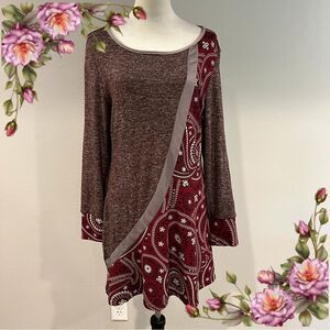 Reborn Paisley print long sleeve scoop neck sweater dress‎ dress size large